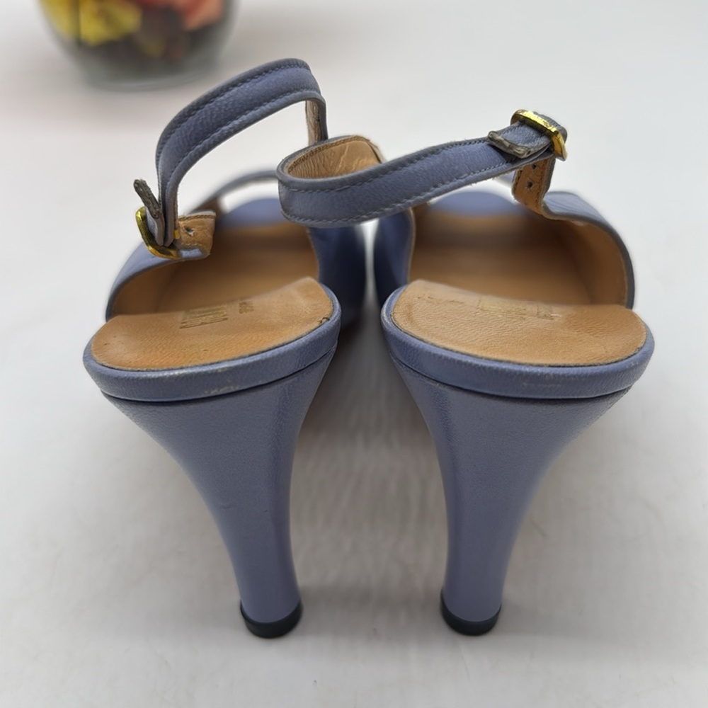 Bonwit Teller Vintage Cornflower Blue Peep-Toe Slingbacks Size 9 MCH8214B - Picture 3 of 8